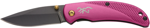 Browning 3220343 Prism 3  EDC Folding 2.38" Plain Black Oxide 7Cr17MoV SS Blade, Plum w/Brass Accents & Logo Anodized Aluminum Handle, Includes Pocket Clip