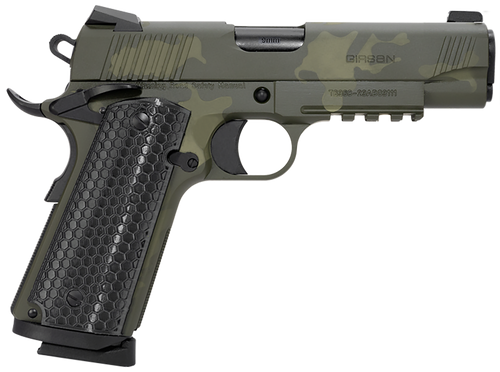 Girsan 392071 MC1911 C Untouchable Compact Frame 9mm Luger 9+1 4.40" Black Steel Barrel, OD Camo Serrated Steel Slide & Frame w/Beavertail & Picatinny Rail, Black Polymer Grip