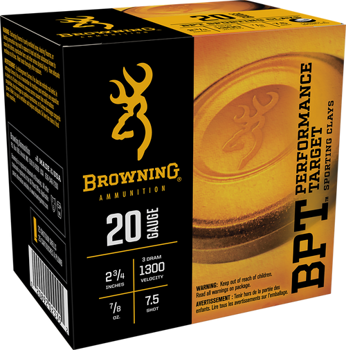 Browning Ammo B193632027 BPT Performance Target Sporting Clay 20Gauge 2.75" 7/8oz 7.5Shot 25 Per Box/10 Case