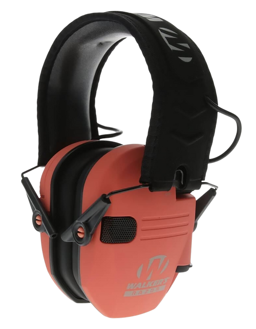 Walker's GWPRSEMCOR Razor Slim Electronic Muff 23 dB Over the Head Coral/Black Polymer