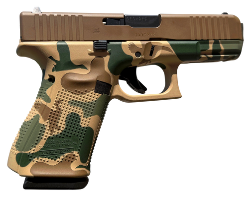 Glock PA195S204DHG G19 Gen5 Compact Frame 9mm Luger 15+1 4.02" Black GMB Barrel, Vintage Camo Brown cerakote Serrated Steel Slide, Camo Polymer Frame w/Picatinny Rail & Grip, Ambidextrous