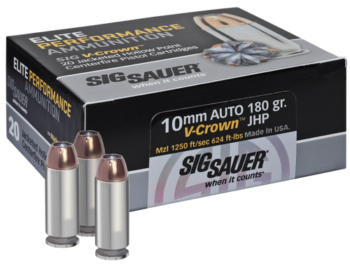 Sig Sauer E10MM120 Elite Performance  10mmAuto 180gr V-Crown Jacketed Hollow Point 20 Per Box/10 Case
