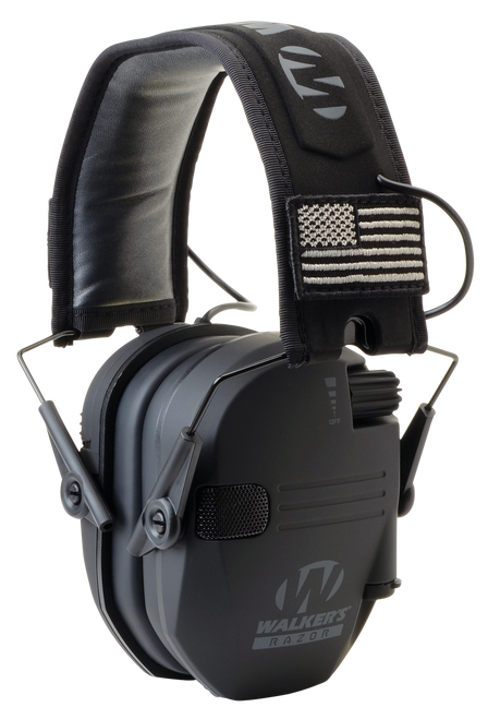 Walker's GWPRSEMPAT Razor Patriot Slim Electronic Muff 23 dB Over the Head Black w/Flag Patch Polymer