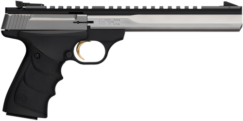 Browning 051508490 Buck Mark Contour 22 LR 10+1 7.25" Contoured Barrel, Matte Stainless Serrated Steel Optic Ready Slide, Matte Black Aluminum Frame, Finger Grooved Black Ultragrip RX Grip