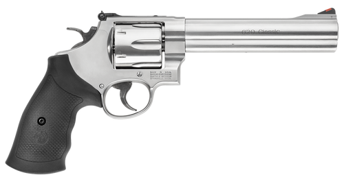 Smith & Wesson 163638 Model 629 Classic 44 Rem Mag or 44 S&W Spl Stainless Steel 6.50" Barrel & 6rd Cylinder, Satin Stainless Steel N-Frame, Red Ramp Front/White Outline Rear Sights