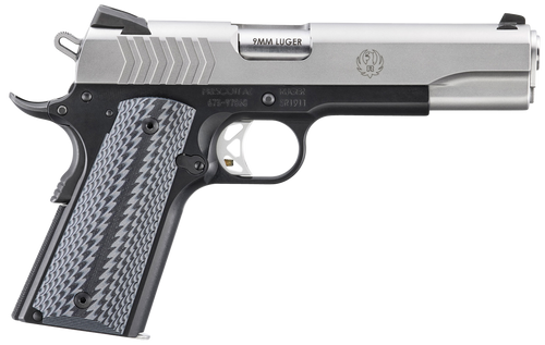Ruger  SR1911  Full Size 9mm Luger 9+1 5" Stainless Steel Barrel, Satin Stainless Steel Serrated Slide, Black Anodized Aluminum Frame w/Beavertail, Black/Gray G10 Grip