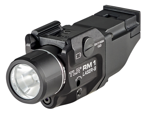 Streamlight 69444 TLR-1 RM w/Laser Black Anodized Aluminum, 500 Lumens White LED Bulb/Green Laser, 210 Meters Beam, Picatinny Rail Mount