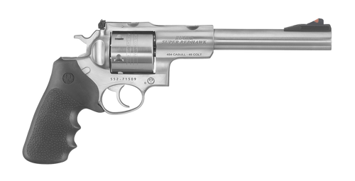 Ruger 5505 Super Redhawk  Large Frame 454 Casull 6rd 7.50" Satin Stainless w/Integral Mount Barrel, Satin Stainless Cylinder & Frame, Black Hogue Finger Groove Tamer Monogrip, Transfer Bar Safety