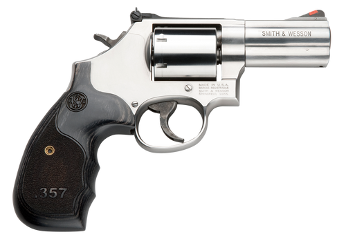 Smith & Wesson 150853 Model 686 Plus 357 Mag 7rd Shot 3" Satin Stainless Steel Barrel, Cylinder & Frame, Black/Silver Custom Wood Grip
