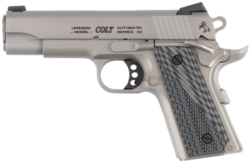Colt Mfg O9840XE Officer Lightweight 45 ACP 7+1 4.25" Stainless Steel Barrel, Stainless Cerakote Stainless Steel Serrated Slide, Stainless Cerakote Aluminum Frame w/Beavertail, Black/Gray G10 Grip