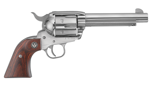 Ruger 5108 Vaquero  Medium Frame 357 Mag/38 Special 6rd 5.50" High Gloss Stainless Steel Barrel, Cylinder & Frame, Hardwood Grip, Transfer Bar Safety, Exposed Hammer