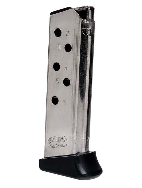 Walther Arms 2246010 PPK  6rd Detachable w/Finger Rest 380 ACP Nickel Steel
