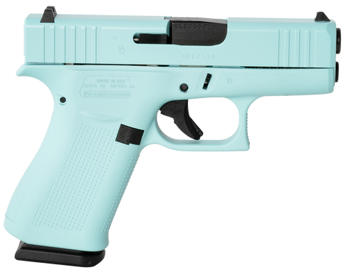 Glock UX4350204REB G43X  Slim Sub-Compact Frame 9mm Luger 10+1 3.41" Black GMB Barrel, Robins Egg Blue Cerakote Serrated Steel Slide, Robin Egg Blue Cerakote Polymer Frame w/Beavertail, USA Made