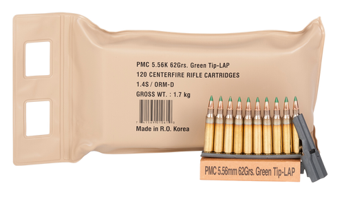 PMC 556(M55)BP X-Tac Battle Pack 5.56x45mmNATO 62gr Light Armor Piercing Green Tip 120 Per Box/5 Case