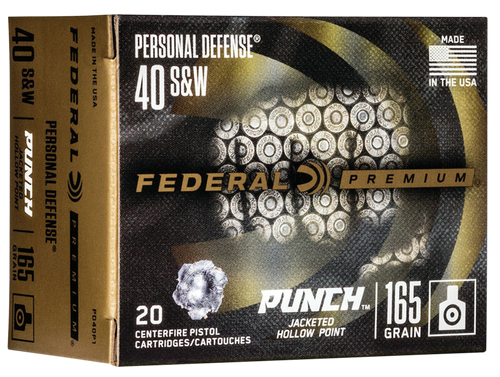 Federal PD40P1 Punch Personal Defense 40S&W 165gr Jacketed Hollow Point 20 Per Box/10 Case