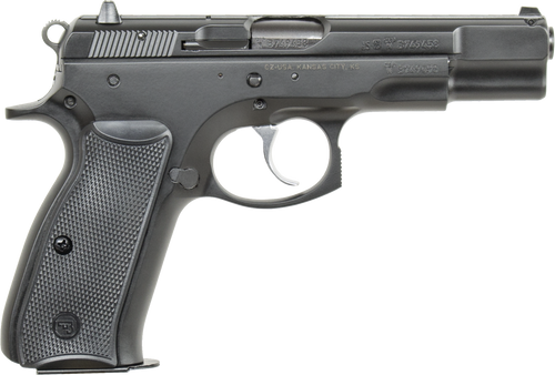 CZ-USA 91102 CZ 75 B  9mm Luger 16+1 4.60" Steel Barrel, Black Serrated Steel Slide, Black Polycoat Steel Frame w/Beavertail, Black Plastic Grip
