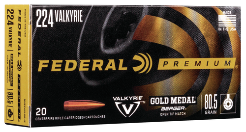 Federal GM224VLKBH2 Premium Gold Medal 224Valkyrie 80.5gr Berger Open Tip Match 20 Per Box/10 Case