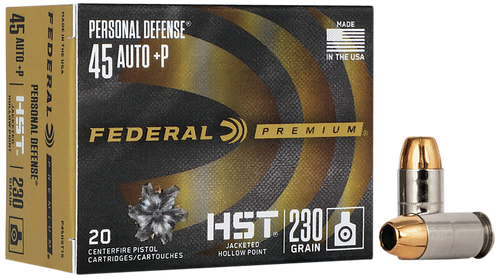 Federal P45HST1S Premium Personal Defense 45ACP+P 230gr HST Jacketed Hollow Point 20 Per Box/10 Case
