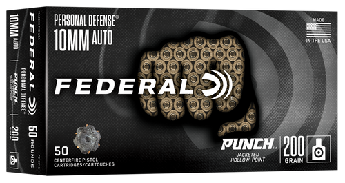 Federal PD10P1G Punch  10mmAuto 200gr Jacketed Hollow Point 50 Per Box/10 Case