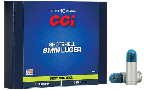 CCI 3790 Pest Control Shotshell 9mmLuger 53gr #12Shot 10 Per Box/20 Case