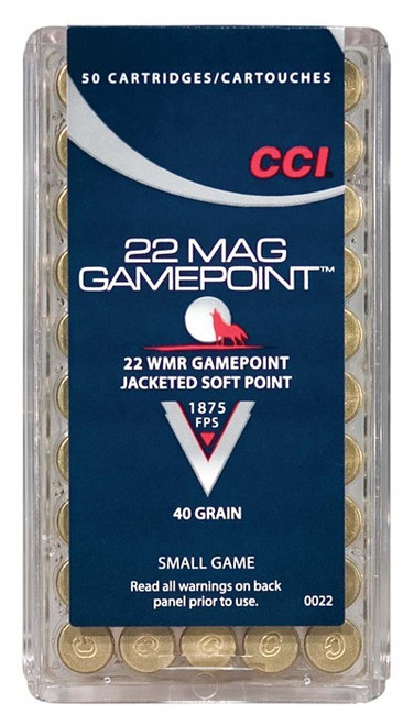 CCI 22WMR 40GR GAMEPOINT JSP 1875FPS 50RD 40BX/CS