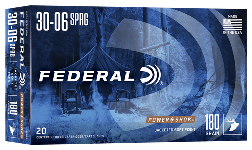 Federal 3006B Power-Shok  30-06Springfield 180gr Jacketed Soft Point 20 Per Box/10 Case