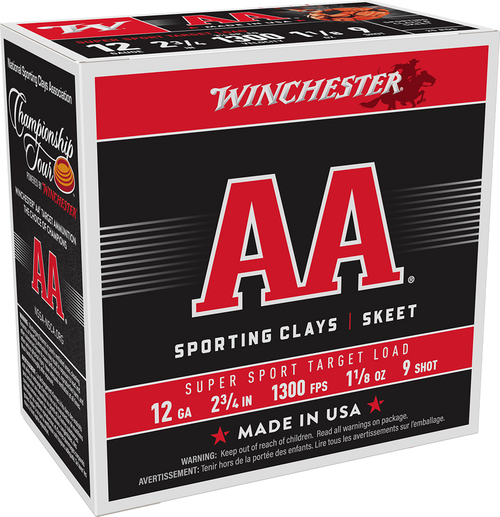 Winchester Ammo AASC129 AA Super Sport Sporting Clay 12Gauge 2.75" 1 1/8oz 9Shot 25 Per Box/10 Case