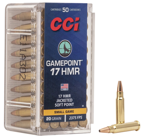CCI 0052 Gamepoint Rimfire 17HMR 20gr Jacketed Soft Point 50 Per Box/40 Case