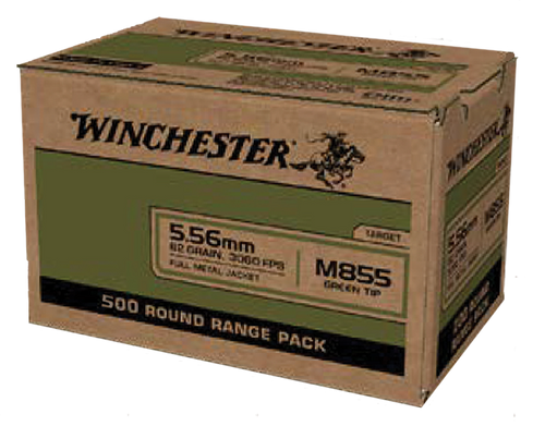 Winchester Ammo WM855500 USA M855 Green Tip 5.56x45mmNATO 62gr Full Metal Jacket 500 Per Box/2 Case