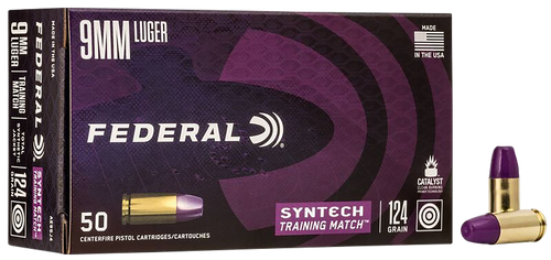 Federal AE9SJ4 Syntech Training Match 9mmLuger 124gr Total Syntech Jacket Flat Nose 50 Per Box/10 Case