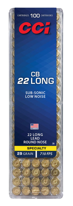 CCI 0038 Specialty CB Subsonic 22Long 29gr Lead Round Nose 100 Per Box/50 Case