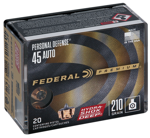 Federal P45HSD1 Premium Personal Defense 45ACP 210gr Hydra-Shok Deep Hollow Point 20 Per Box/10 Case