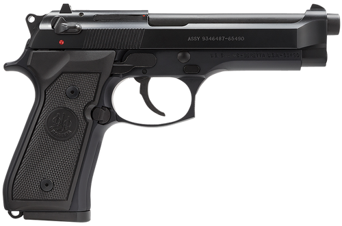 Beretta USA J92M9A0 M9  Full Size Frame 9mm Luger 10+1, 4.90" Steel Barrel, Black Bruniton Serrated Steel Slide & Aluminum Frame w/Beavertail, Ambidextrous