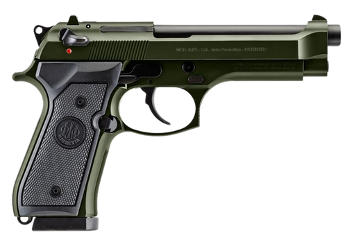 Beretta USA J92F300GR10 92FS  Full Size Frame 9mm Luger 10+1 4.90" Black Steel Barrel, OD Green Cerakote Serrated Slide, OD Green Cerakote Aluminum Frame w/Beavertail, Black Textured Grip