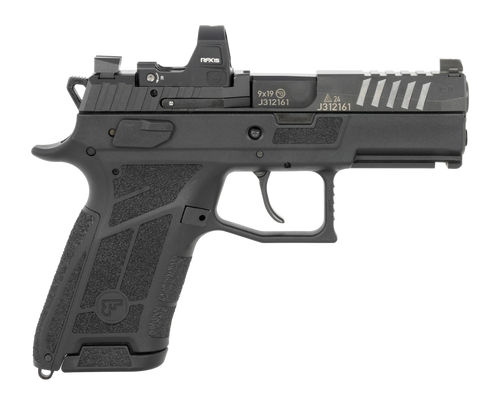 CZ-USA 91604 P-09 C Nocturne Compact 9mm Luger 15+1 3.75" Black Steel Serrated w/Optic Slide, Black Polymer Frame w/Picatinny Rail, Interchangeable Backstrap Grip, Viridian RFX-15