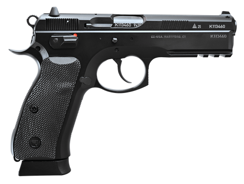 CZ-USA  75 SP-01 50th Anniversary Elite 9mm Luger 19+1 4.60" Black Steel Barrel & 50th Anniversary Engraved/Serrated Slide, Black Polycoat Steel Frame w/Picatinny Rail & Beavertail, Black Rubber Grip