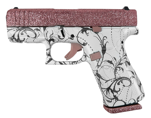 Glock 43X 9mm Luger, 3.41" Barrel, 10+1, Black & White Paisley Cerakote / Rose Gold Glitter Cerakote