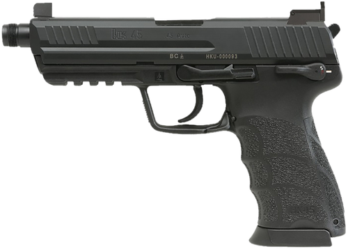 HK 81001117 HK45 V1 .45 ACP 10+1 4.46" Black Threaded Barrel, Black Cerakote Serrated Steel Slide, Black Polymer Frame w/Picatinny Rail, Ambidextrous