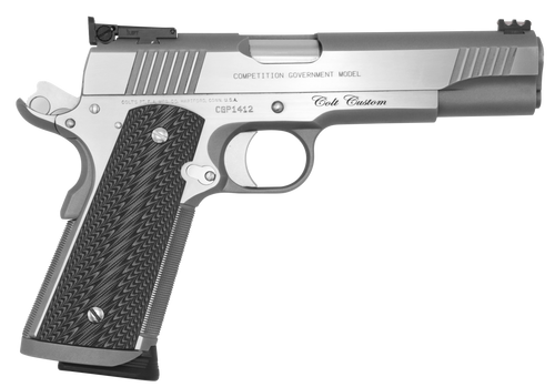 Colt Mfg O1070CS Custom Competition 45 ACP 8+1 5" Stainless National Match Barrel, Stainless Steel Serrated Slide & Frame w/Beavertail, Black G10 Grip, Ambidextrous