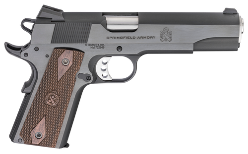 Springfield Armory PX9419 1911 Garrison 9mm Luger 9+1, 5" Stainless Match Grade Steel Barrel, Blued Serrated Carbon Steel Slide, Carbon Steel Frame w/Beavertail, Thin-Line Wood Grip