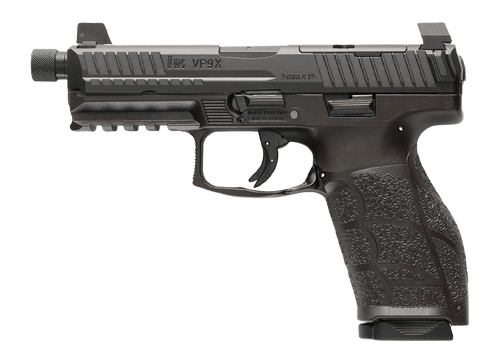 HK 81001224 VP9A1 X Tactical Full Size 9mm Luger 15+1 4.70" Black Threaded Barrel, Black Steel Serrated w/Optic Slide, Black Polymer Frame w/Picatinny Rail, Textured Grip