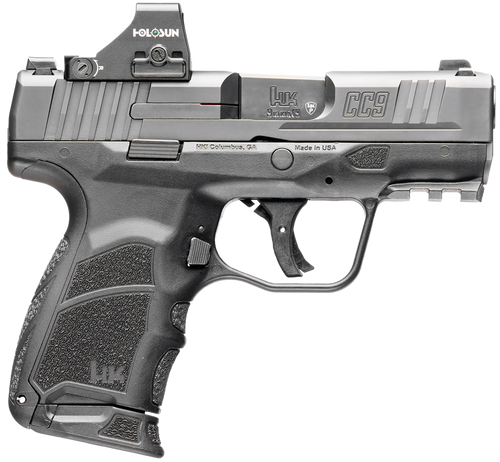 HK 81001132 CC9  9mm Luger 10+1 3.32" Black Polygonal Rifled Barrel, Optic Ready RMSc/407k Footprint/Serrated Steel Slide, Polymer Frame w/Picatinny Rail, Black Interchangeable Backstrap Grip