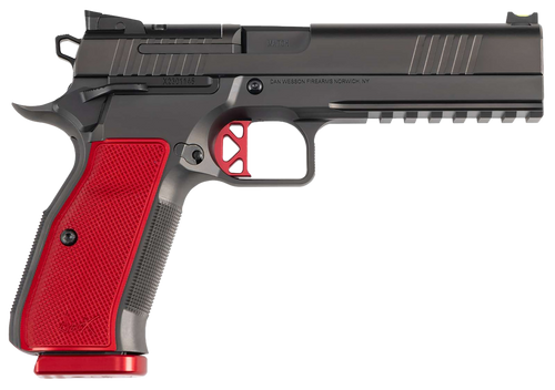 Dan Wesson 92003 DWX  9mm Luger 19+1 4.95" Black Match Grade Barrel, Black DLC Optics Ready Serrated Steel Slide, Black Aluminum Frame w/Beavertail & Picatinny Rail, Red Textured Aluminum Grip