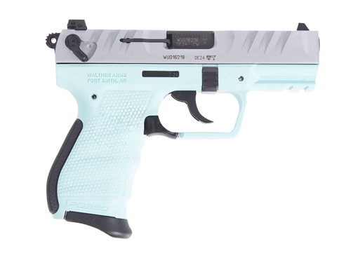 Walther Arms 5050525 PD380  380 ACP 9+1 3.70" Black Steel Barrel, Nickel Serrated Steel Slide, Angel Blue Polymer Frame, Textured Wraparound Grip