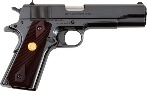 Colt Mfg O1911CRB 1911 Government 45 ACP 7+1 5" Stainless National Match Barrel, Polished Blued Serrated Steel Slide & Frame w/Beavertail, Wood Grip
