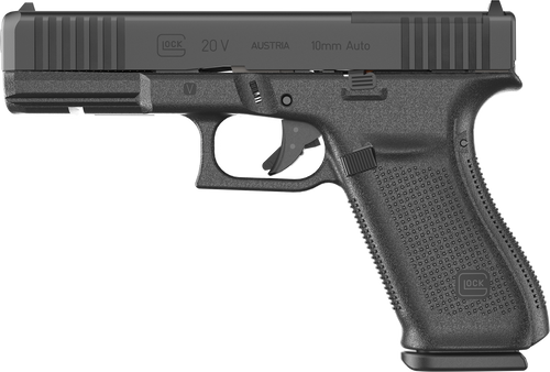 Glock UV2050203MOS G20 V MOS Standard 10mm Auto 15+1 4.61" Black Barrel, Black nDLC Steel Optic Ready/Serrated Slide, Black Polymer Frame w/Accessory Rail, Interchangeable Backstrap, Ambidextrous