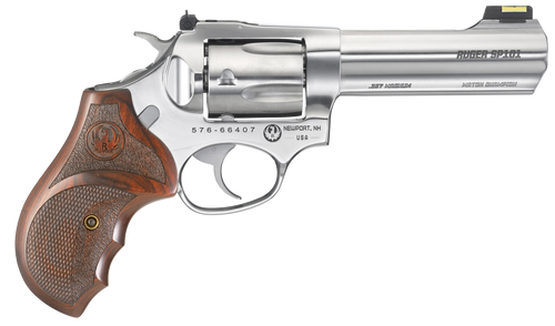 Ruger 5782 SP101 Match Champion 357 Mag  4.20" Barrel 5rd Triple-Locking Cylinder, Gloss Stainless Steel, Altamont Stippled/Checkered   Hardwood Grip, Transfer Bar Safety
