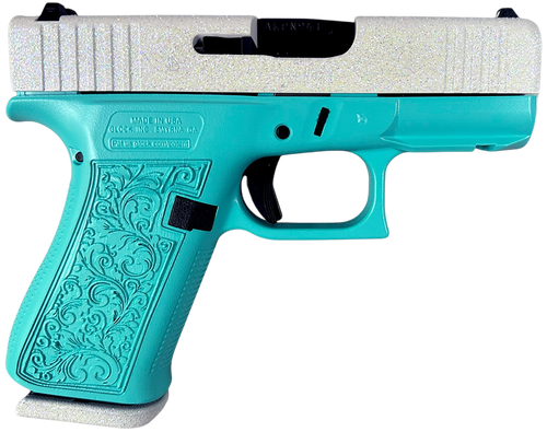 Glock 43X MOS 9mm Luger, 3.41" Barrel, 10+1, Robin's Egg Blue Cerakote / Frost Glitter Cerakote