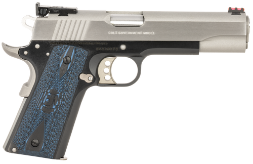Colt Mfg O5970GCLTT Gold Cup Lite 45 ACP 8+1 5" Stainless National Match Barrel, Brushed Stainless Serrated Slide, Black/Stainless Stainless Steel Frame w/Beavertail, Blue Scalloped Checkered G10 Grip