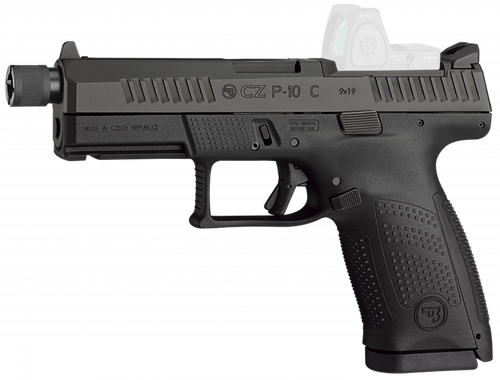 CZ-USA 91513 P-10 C  Compact 9mm Luger 17+1 4.02" Black Threaded Barrel, Black Nitride Optic Ready/Serrated Steel Slide, Black Polymer Frame w/Picatinny Rail, Interchangeable Backstrap Grip